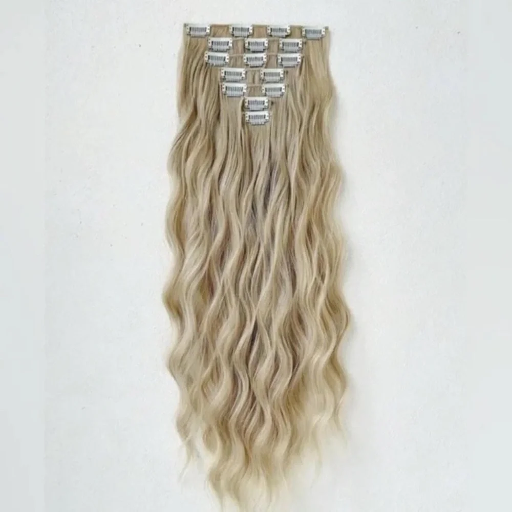 Extra light Blonde Water Wave hair extensions Clip ins - Picture 3 of 11